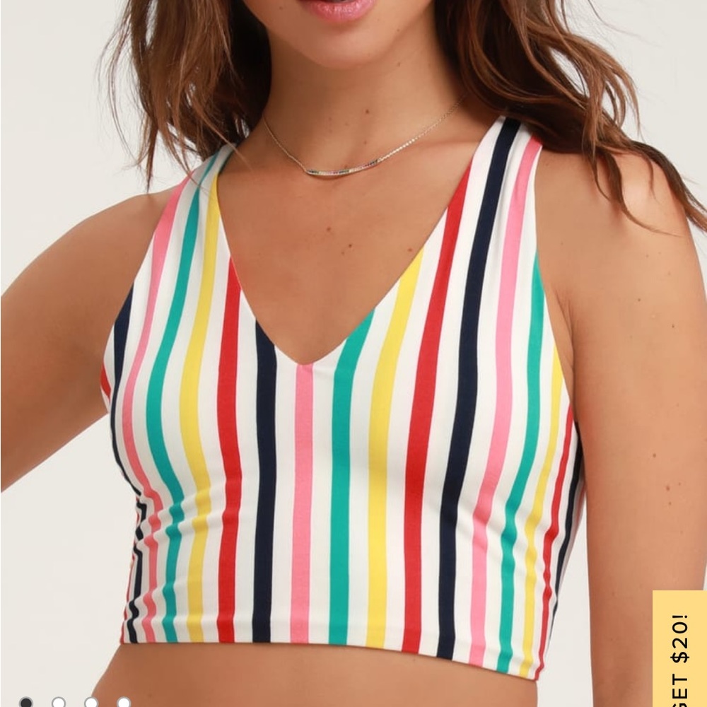 Auraria White Multi Striped Tie-Back Crop Top